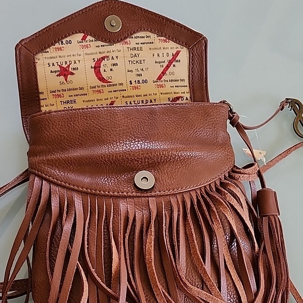 Carlos Falchi Lyric Boho Retro '60s Hippie Woodstock Themed Leather Bag New! - Picture 6 of 9